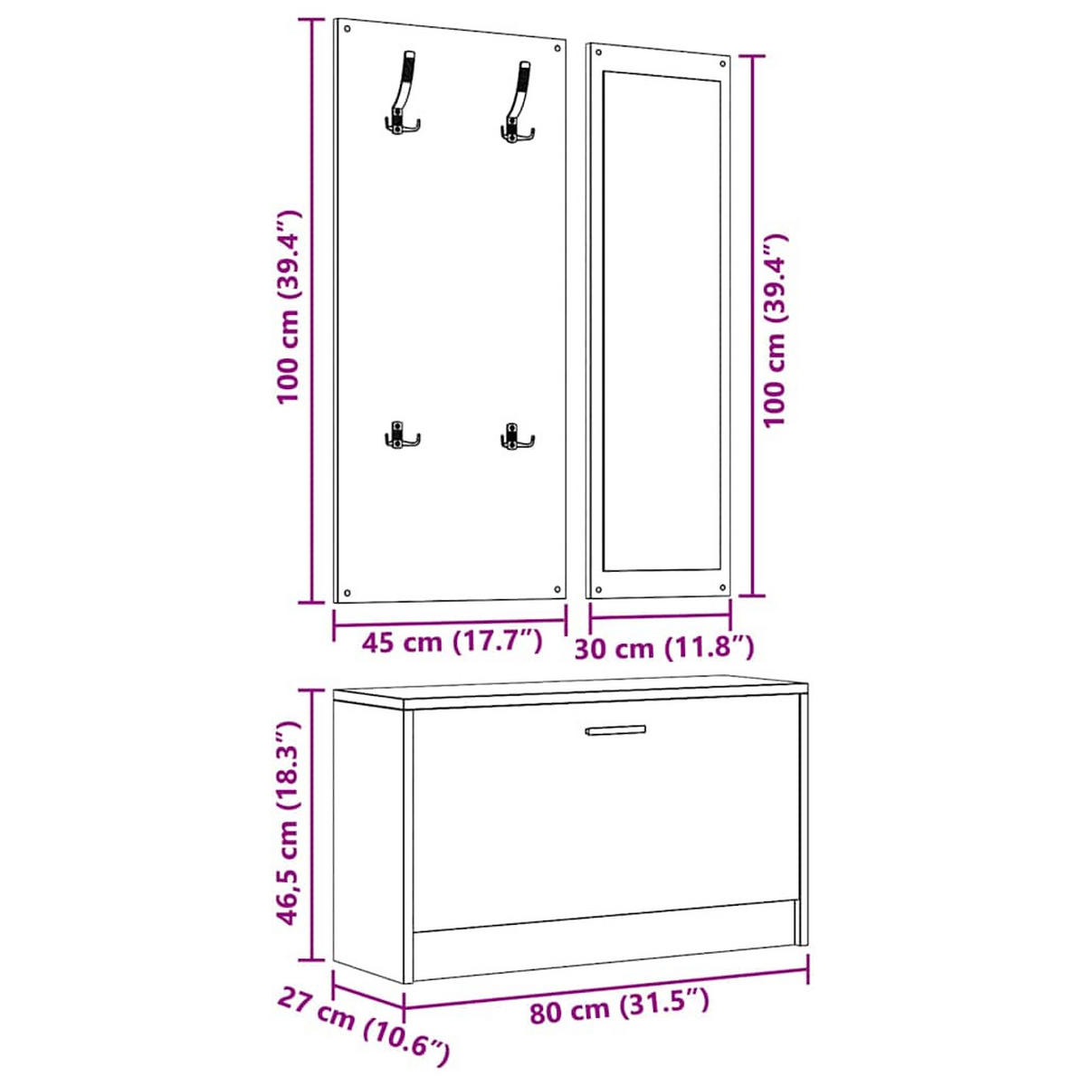 SCHUHSCHRANK-SET 3-In-1 Sonoma-Eiche Holzwerkstoff - Braun, Holzwerkstoff (27/46.5/80cm) - vidaXL