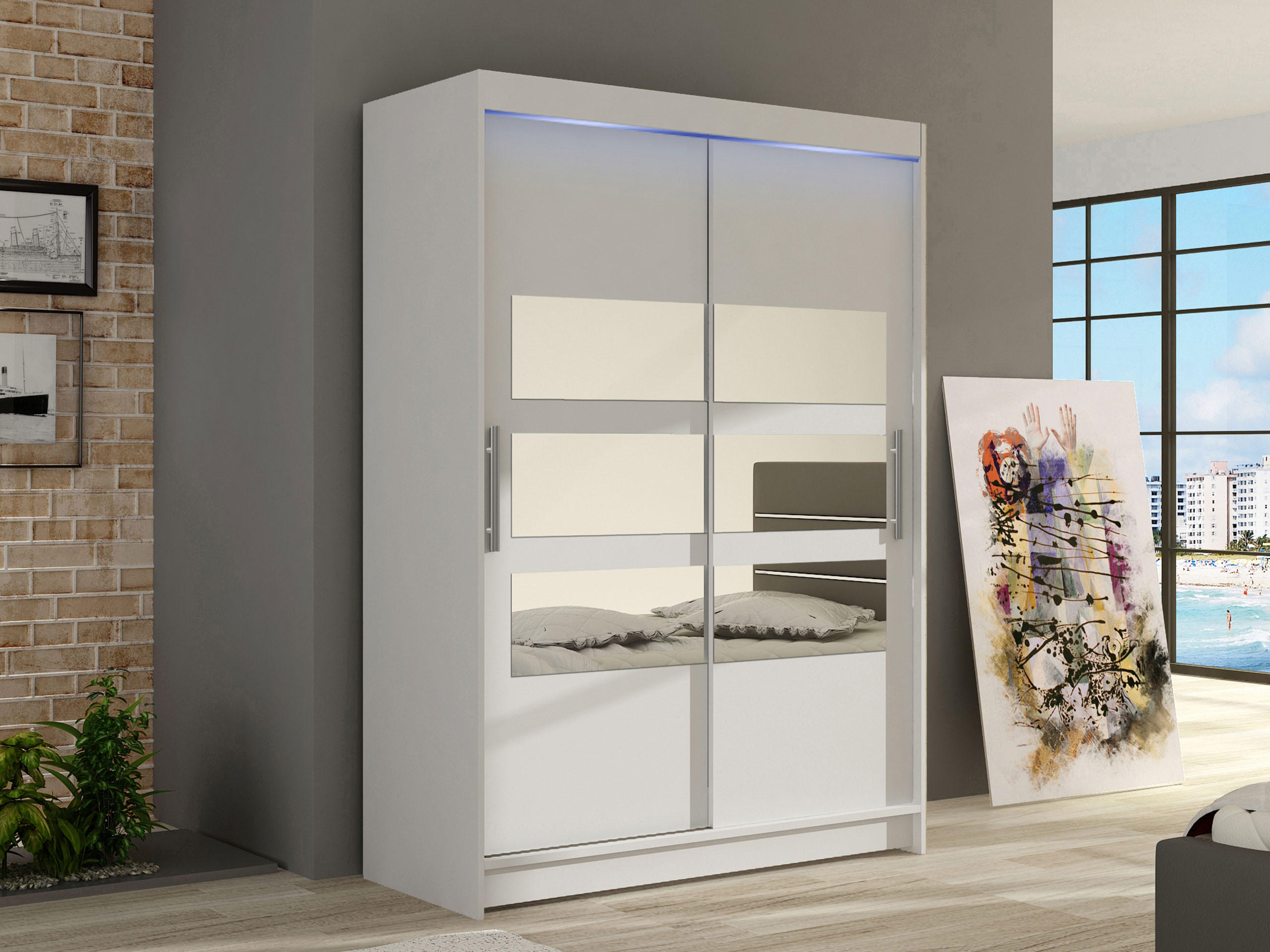 KLEIDERSCHRANK Miami V, mit RGB LED Beleuchtung - Silberfarben/Weiß, Holzwerkstoff/Kunststoff (120/200/58cm) - MIRJAN24