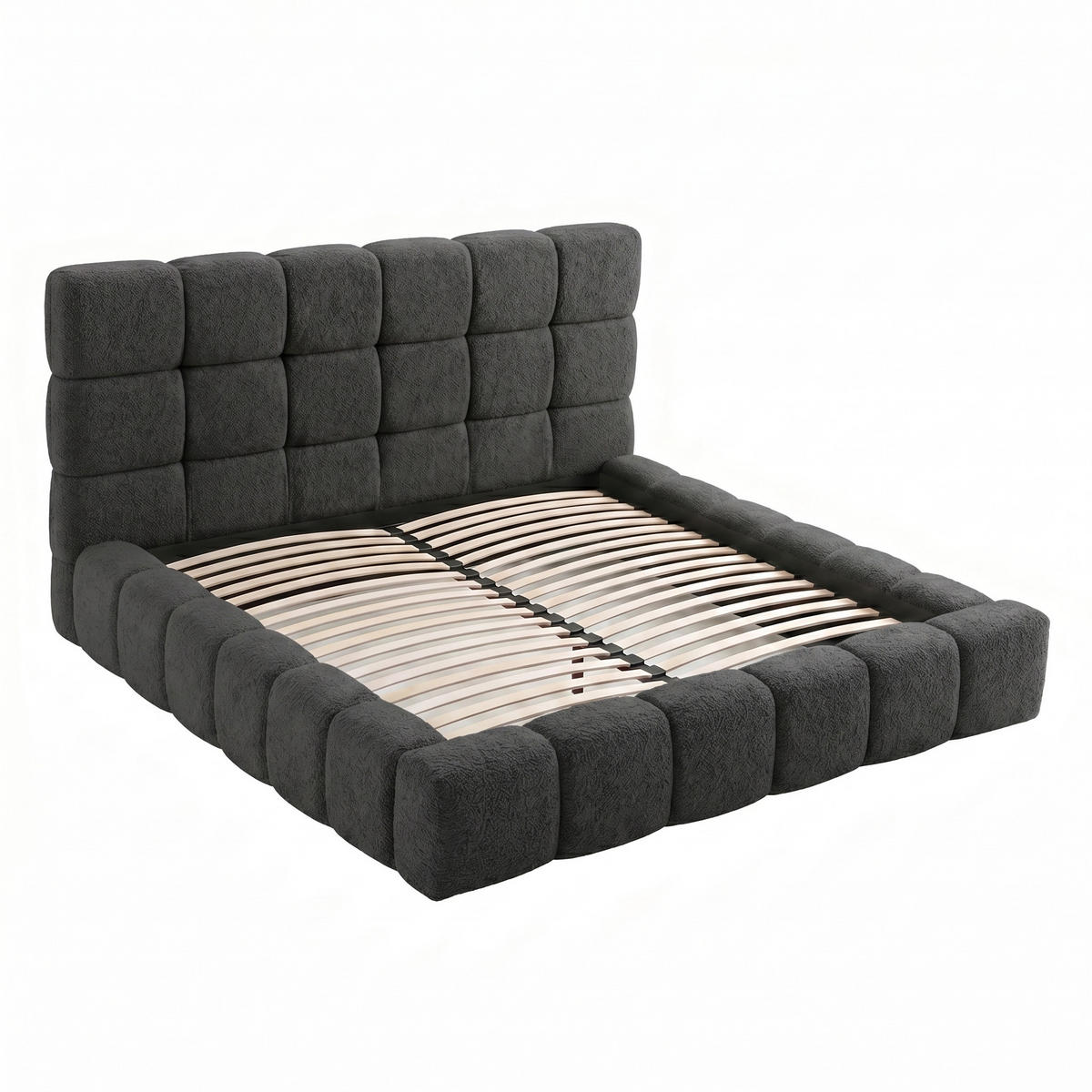 POLSTERBETT AMITY MAXI 180x200 cm in Graphit, gepolstertes Kopfteil, Lattenrost, Bettkasten, Bouclé-Stoff - Graphitfarben/Naturfarben, Holz/Textil (180/200cm) - Muffo