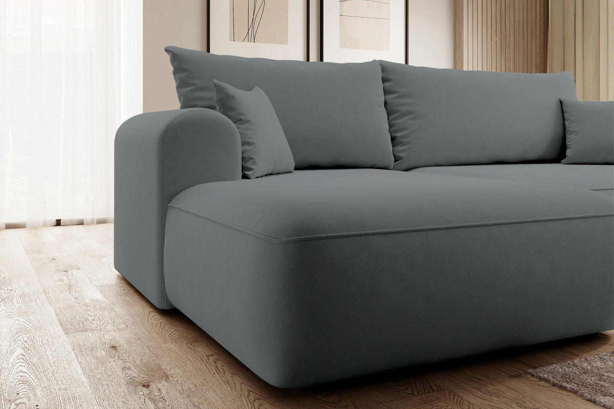 ECKSOFA Ovo Dunkelgrau Velours - Dunkelgrau/Schwarz, Kunststoff/Textil (260/165cm) - Selsey