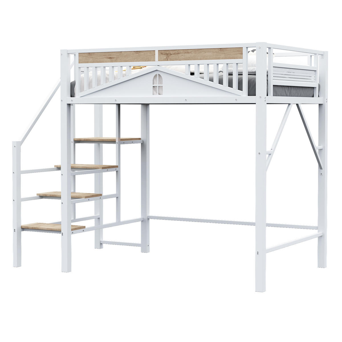 PATROVÁ postel 140/200 cm bílá s bezpečnostním žebříkem a úložným prostorem - bílá, kov (140/200cm) - OKWISH
