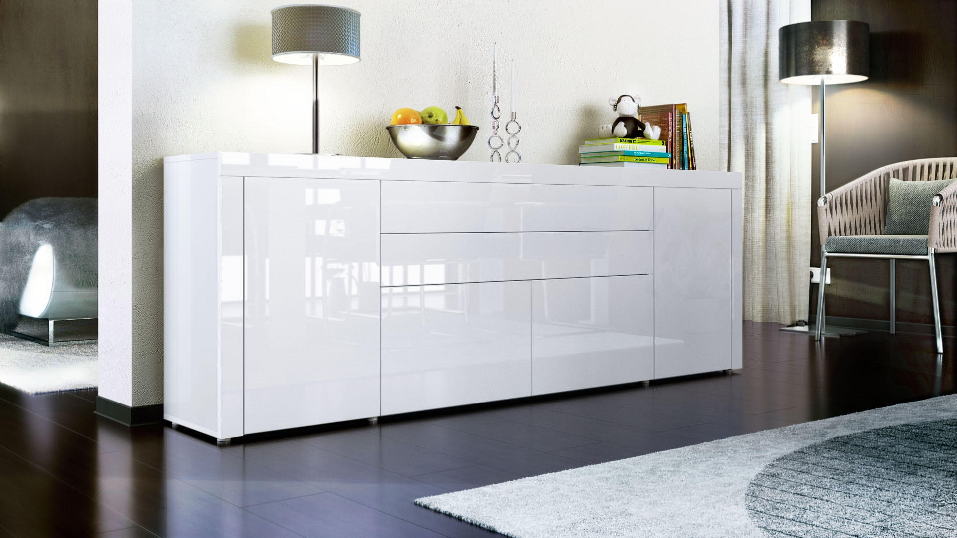 SIDEBOARD La Paz Weiß Hochglanz / Weiß Hochglanz - Weiß Hochglanz, Holzwerkstoff (200/72/35cm) - Vladon