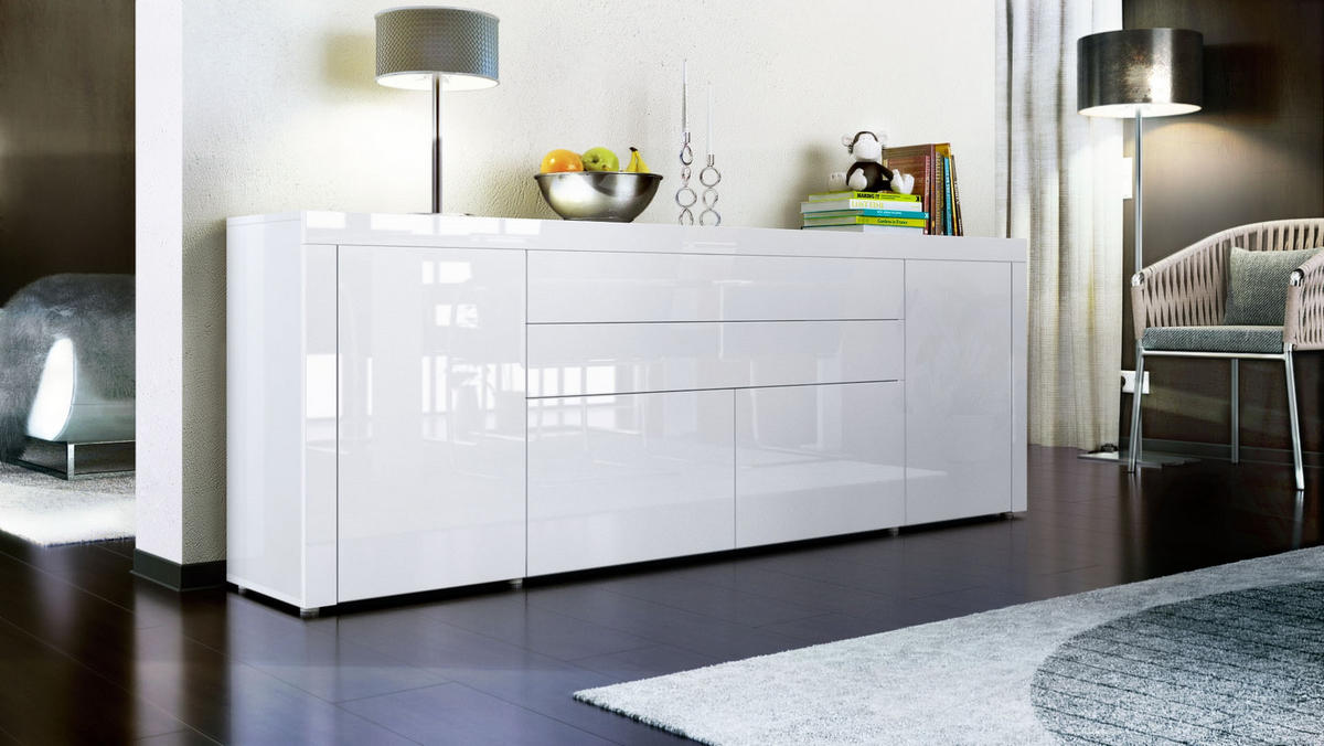 SIDEBOARD La Paz Weiß Hochglanz / Weiß Hochglanz - Weiß Hochglanz, Holzwerkstoff (200/72/35cm) - Vladon