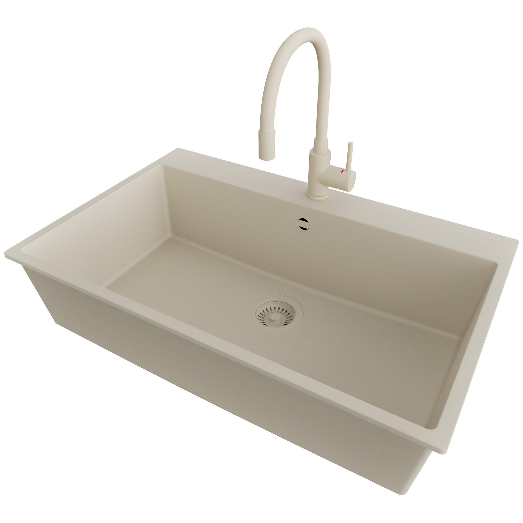 GRANITSPÜLE Riga, 3-er set Alles Beige 78/50 cm, 1 Becken + Küchenarmatur 38/14 cm + Ablauf-Set ab 80er Unterschrank - Beige, Kunststoff (78/20/50cm) - Primagran