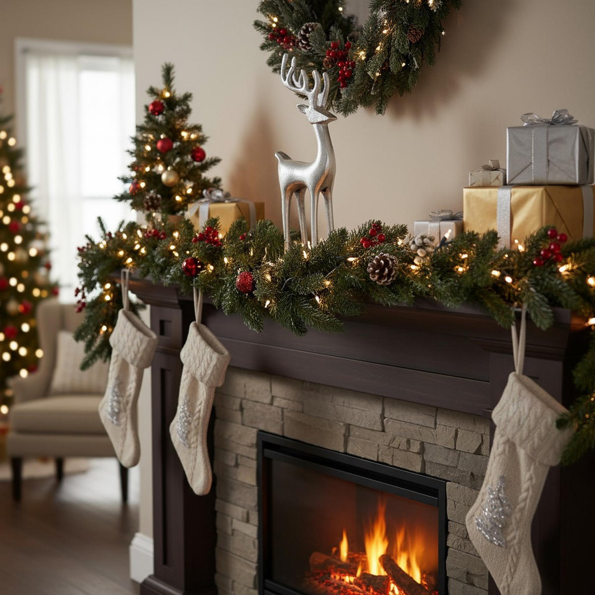 WEIHNACHTSFIGUR Rentier 35 cm - Silberfarben, Metall (6/35/14cm) - Home Styling Collection