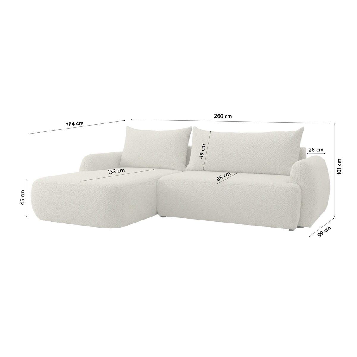 ECKSOFA MUNDUK II mit Schlaffunktion, Beige - Beige, Textil (260/184cm) - Fedve