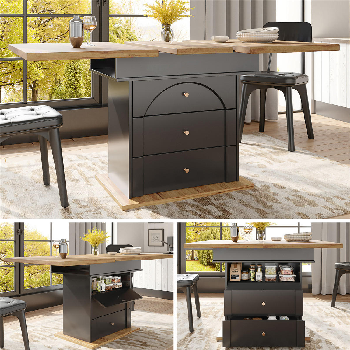 ESSTISCH Teleskop 110–140 cm Klapptisch Schwarz - Schwarz, Holz (140/80/75cm) - Kaket