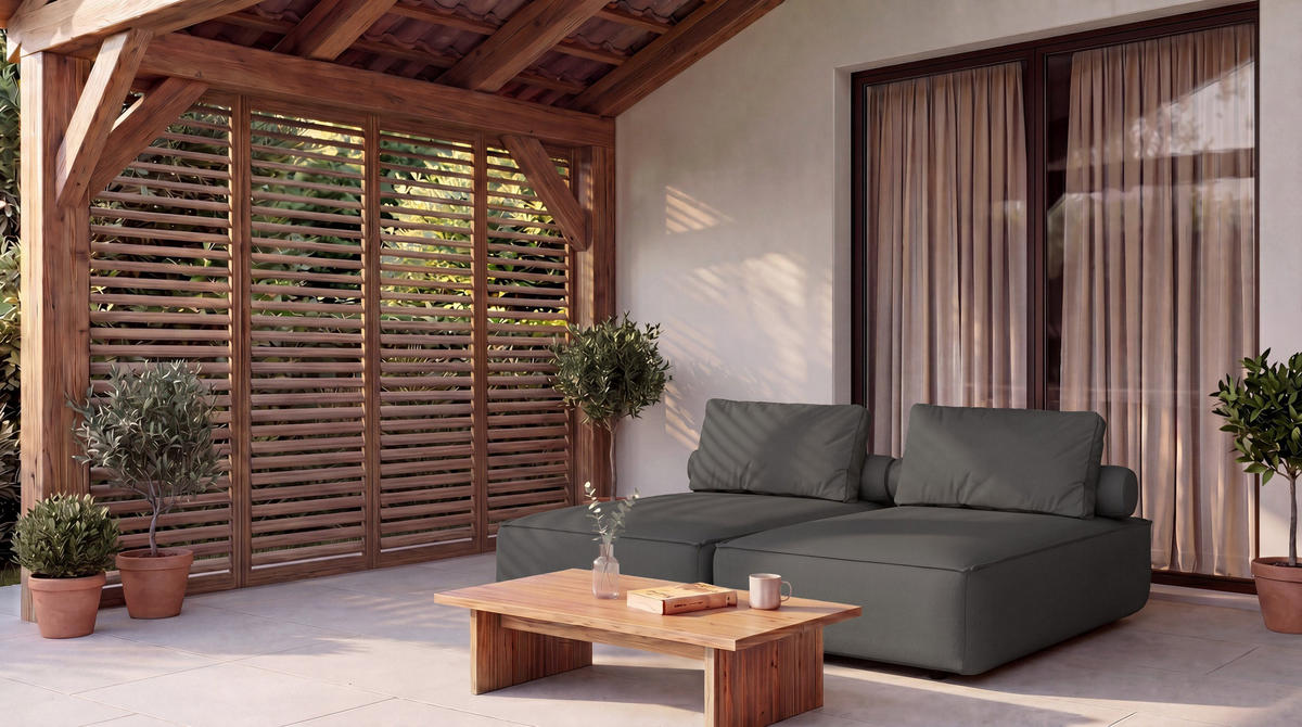 GARTENLIEGE Lorento 2er-Set Outdoor Polster-Doppellliege, Dunkelgrau Kunstleder 184/73/195 cm - Dunkelgrau, Textil (92/73/195cm) - WFL GROUP