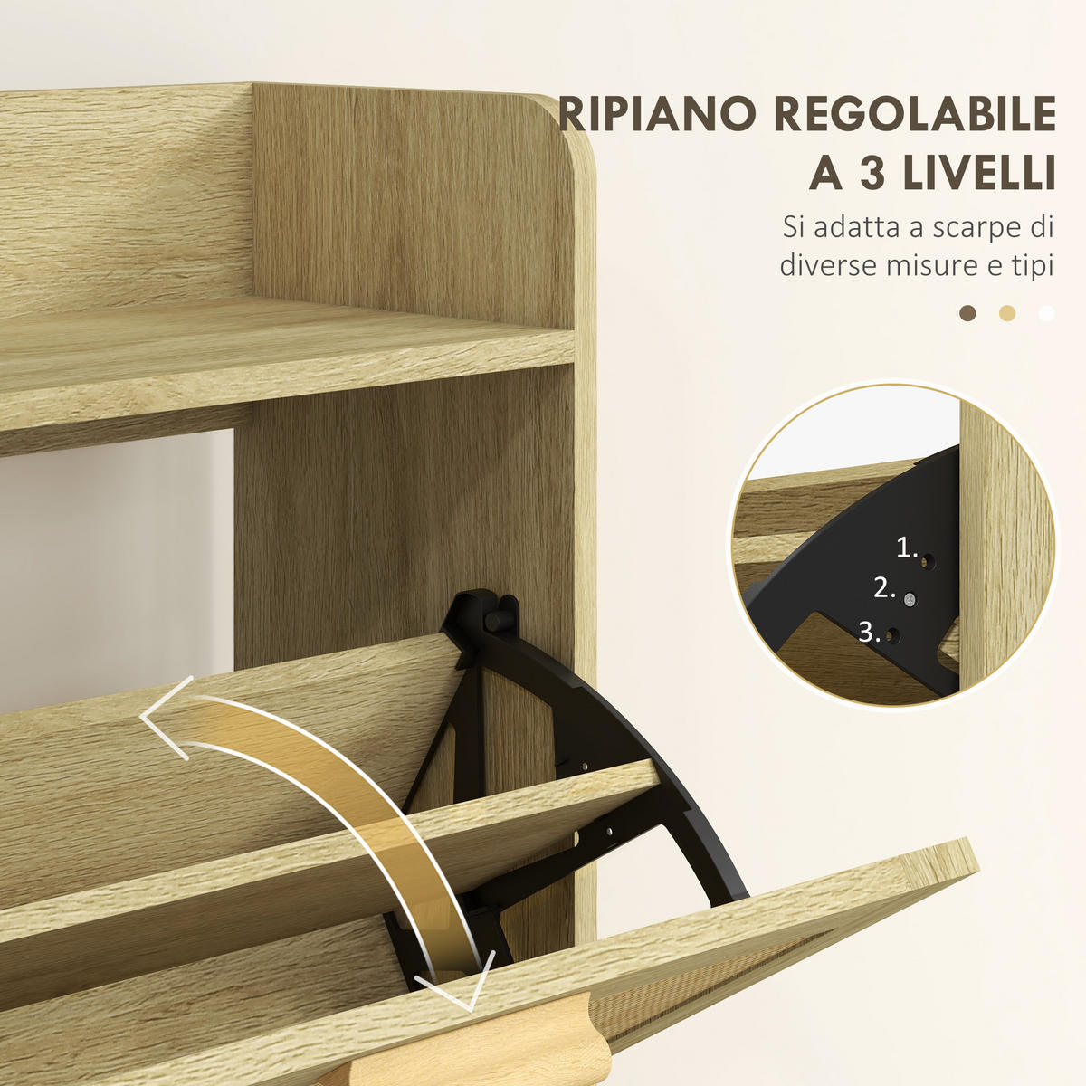 SCHUHSCHRANK,SCHMAL 2 Klappschubladen mit Deckel,eiche - Beige, Holzwerkstoff (80/110/24.5cm) - Vallsero