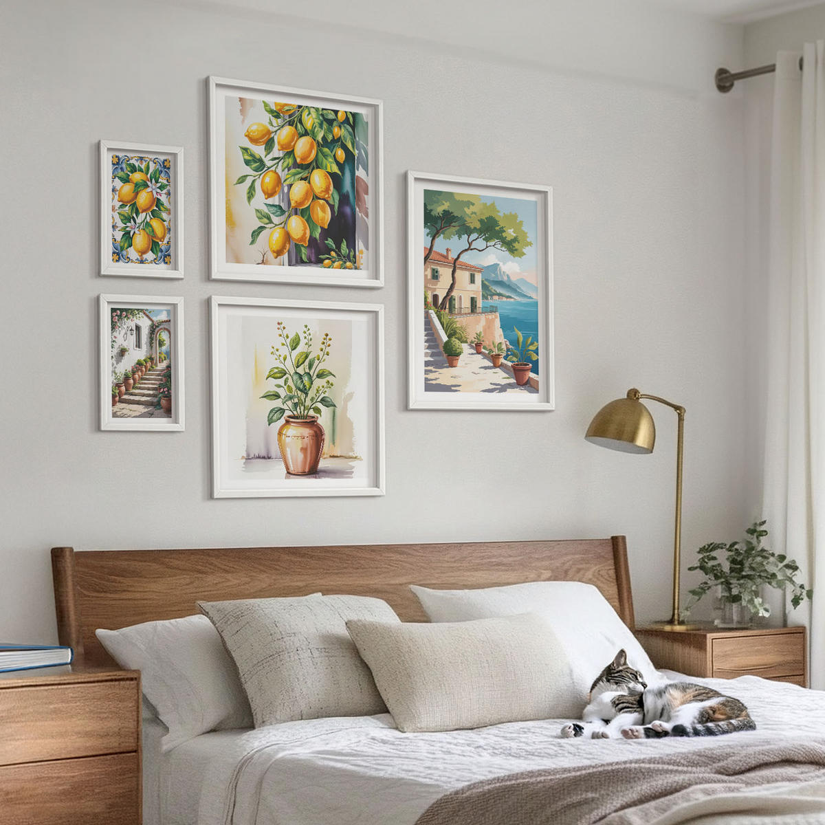WANDBILDER 5er-Set - 50x50 cm & 20x30 cm & 40x60 cm Weißer Rahmen - Zitrusbaum im Fenster am Meer - Weiß, Kunststoff (40/60cm) - ArtPrintCave
