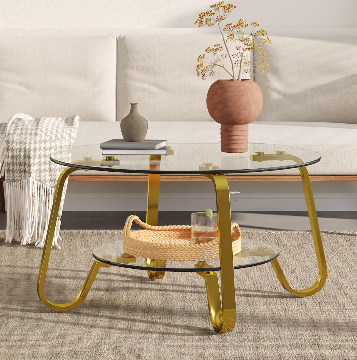 COUCHTISCH 80/80/45 cm in Gold aus Metall mit 2 Ebenen - Goldfarben, Metall (80/80/45cm) - OKMYHOME