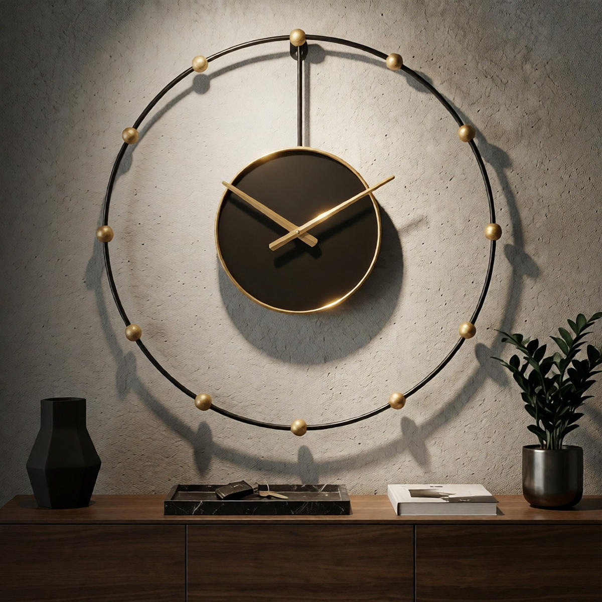 WANDUHR Pearl, schwarz, Eisen, 61 x 4,5 x 61 cm - Schwarz, Metall (61/61/4.5cm) - Mauro Ferretti