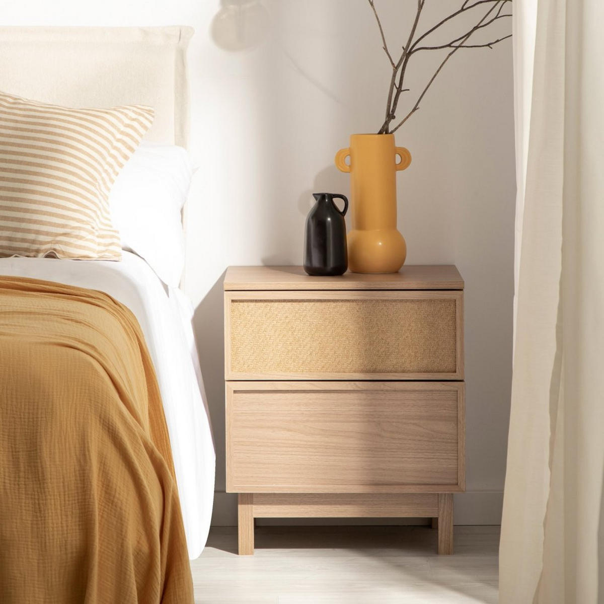 NACHTTISCH 2 SCHUBLADEN Bora Natürlich 48 cm x 55 cm 2er-Set - Naturfarben, Holzwerkstoff (48/55/39cm) - Klast Home