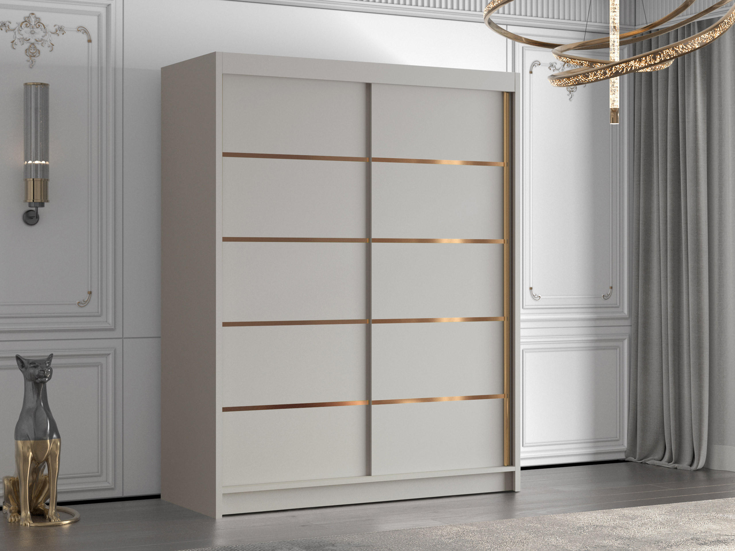 SCHIEBETÜRENSCHRANK Flavio IV - Goldfarben/Naturfarben, Holzwerkstoff/Metall (150/200/58cm) - MIRJAN24
