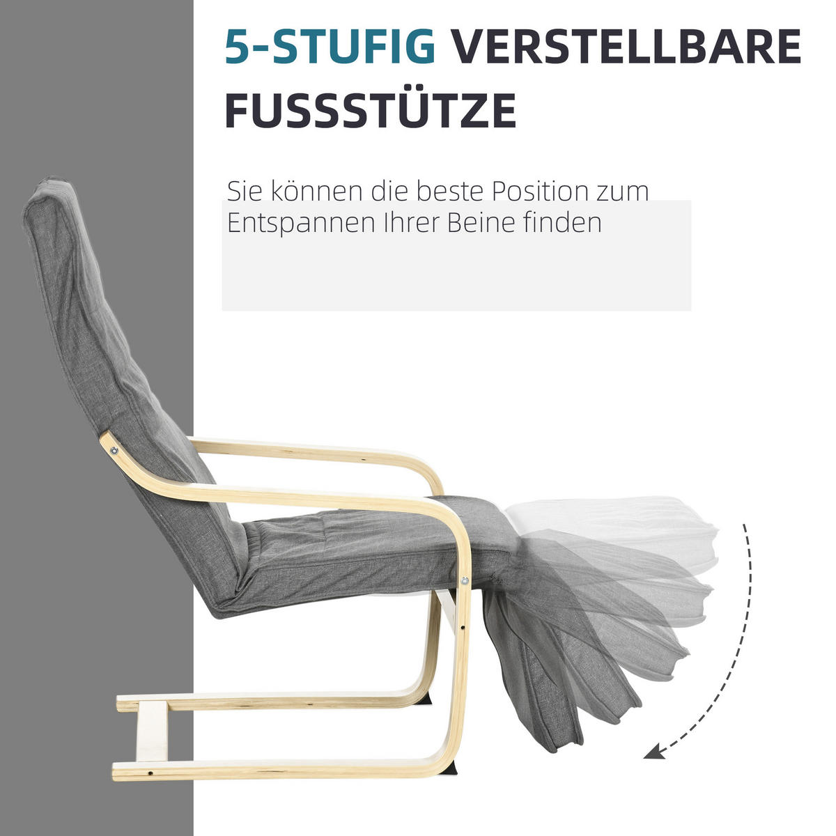 RELAXSESSEL Schwingstuhl, Ruhesessel, Relaxstuhl mit Verstellbarem Fußteil - Grau, Kunststoff (94/100/66.5cm) - HOMCOM