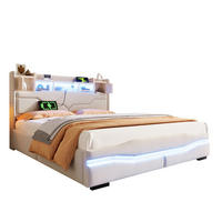 POLSTERBETT aus Leinen und MDF 160x200 cm Beige mit hydraulischem Stauraum, LED und USB-C - Beige, Textil (160/200cm) - IVMEU