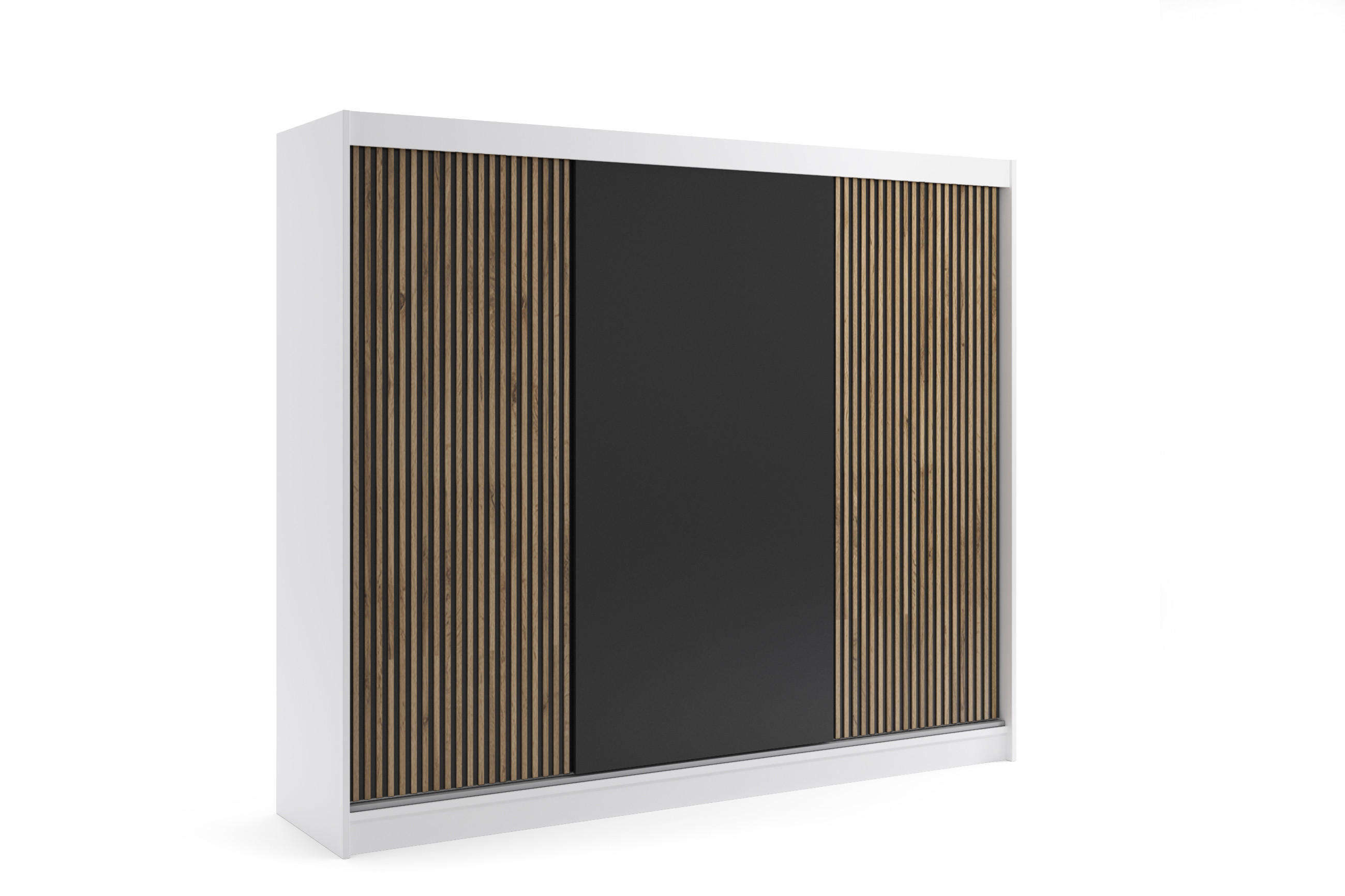 ALTDECOR ŠATNÍ SKŘÍŇ VILAN s lamelami/LED – 250 cm – bílá | dub wotan