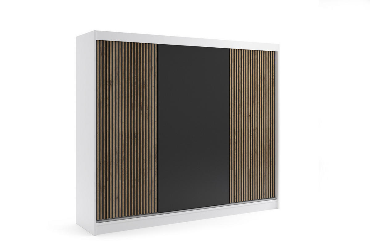 KLEIDERSCHRANK VILAN mit Lamel/LED - 250 cm - Weiß|Eiche Wotan - Eiche Wotan/Weiß, Holzwerkstoff (250/215/61cm) - ALTDECOR