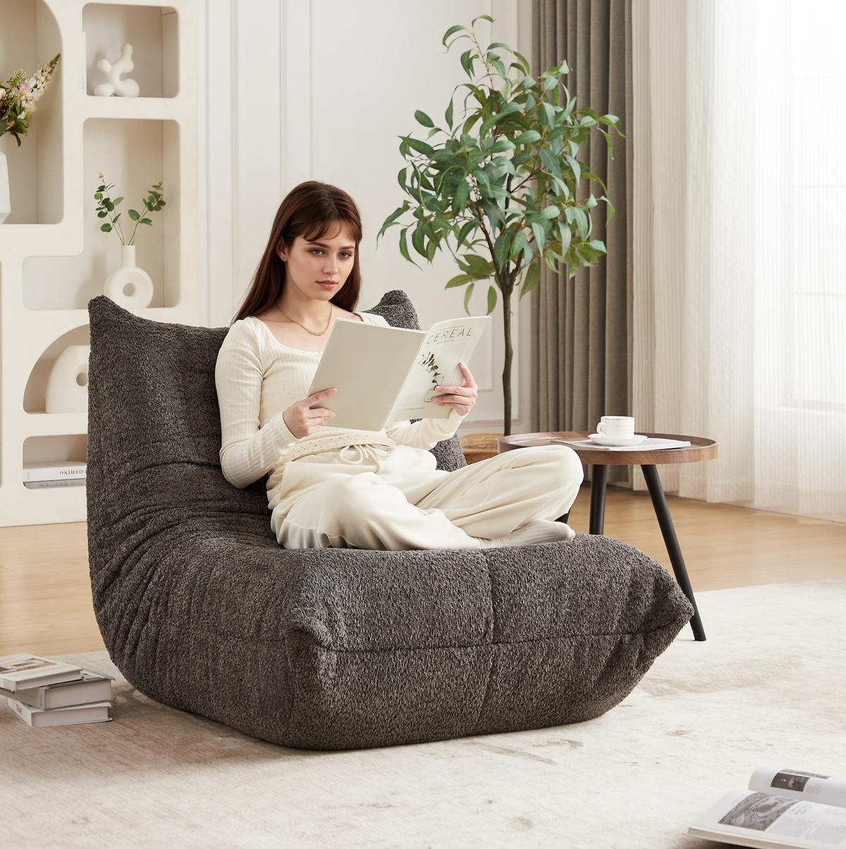 BODEN-LOUNGESSESSEL mit Chenille-Bezug Grau - Grau, Kunststoff (94/71/101cm) - Beauniv