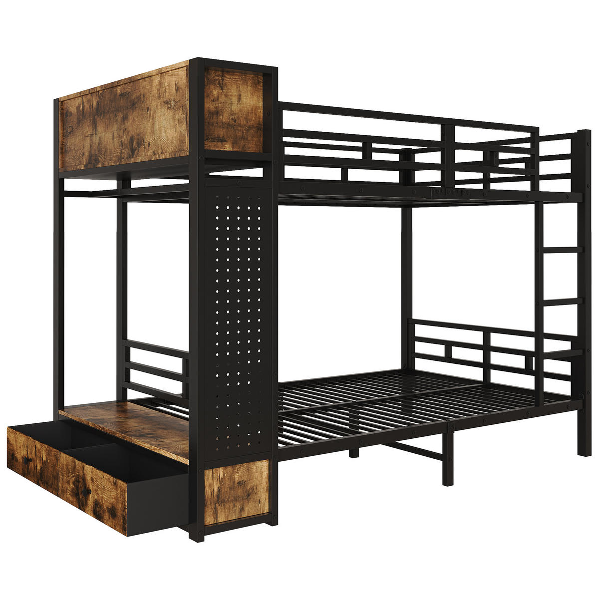 ETAGENBETT 120/200 cm mit Stauraum und Kleiderstange, DE-41755, in Schwarz - Schwarz, Metall (120/200cm) - ComfortXL