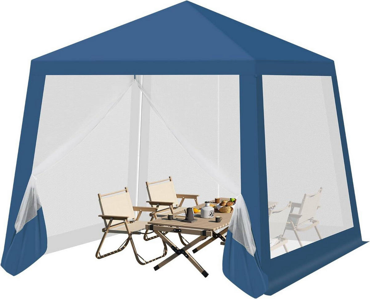 PAVILLON 3x3 m, Gartenpavillon mit Seitenwänden Moskitonetz - Blau, Metall (300/250/300cm) - Woltu