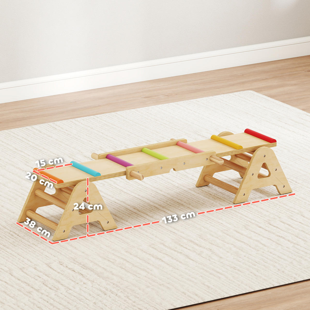 KINDERWIPPE Pappelholz Kiefernholz Mehrfarbig - Multicolor, Holz (38/133cm) - AIYAPLAY