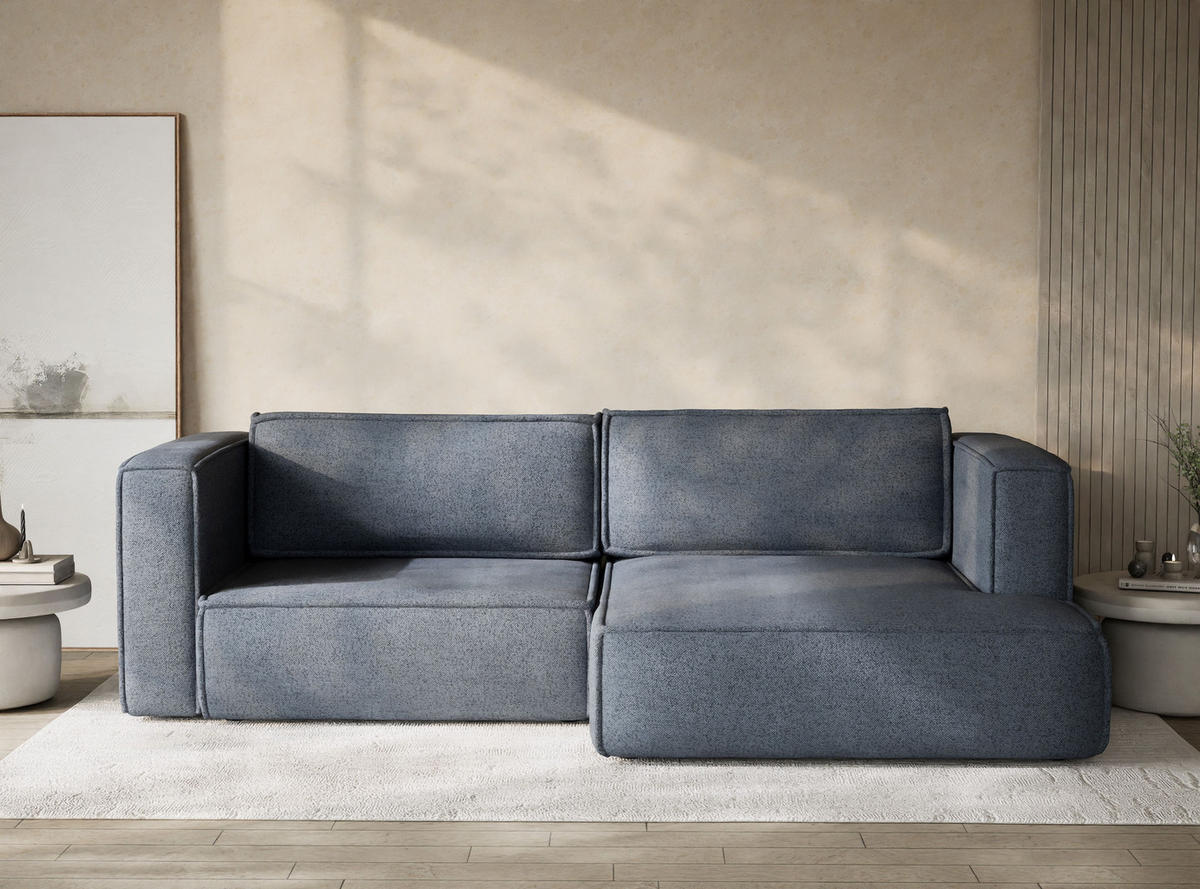 ECKSOFA MIT SCHLAFFUNKTION Velto Blau Grau Webstoff - Blaugrau/Schwarz, Holz/Holzwerkstoff (250/152cm) - Maison de Reve