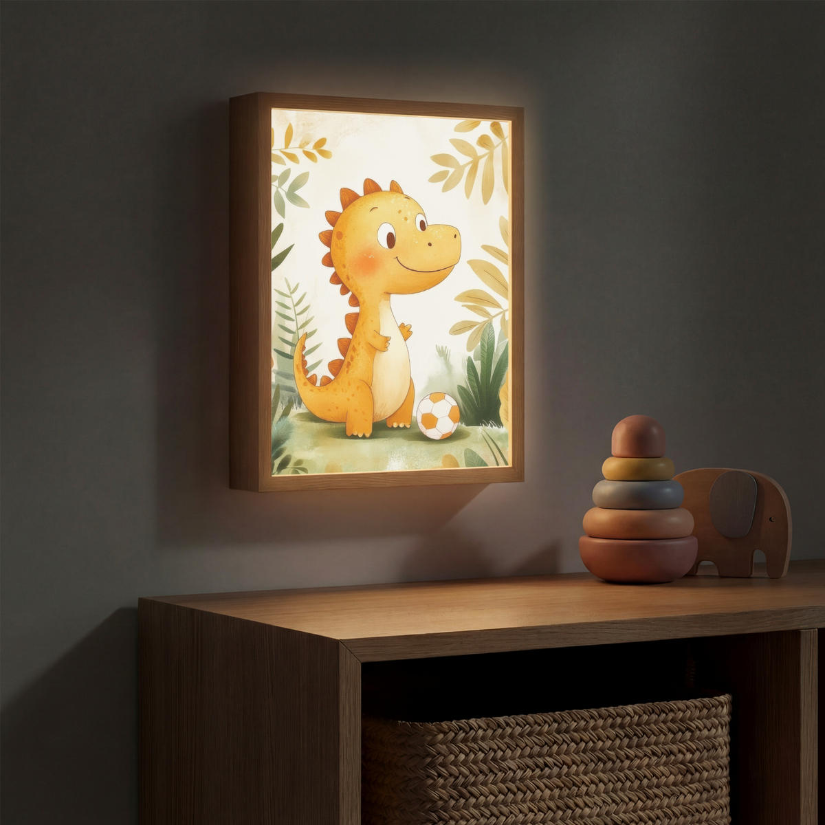 NACHTTISCHLAMPE MIT AKKU Dino - Fußball - Orange 30x40 cm - Beige, Holzwerkstoff (8/30/40cm) - OnlyWow