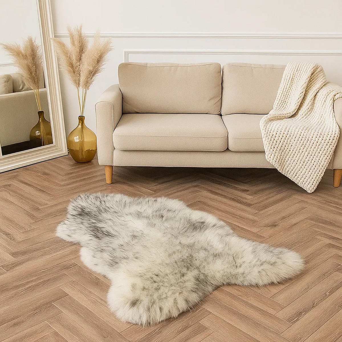 SCHAFFELL Geflammt Natur mit kleinen Mängeln ca. 110 cm - Schwarz, Fell (60/110cm) - Provellus