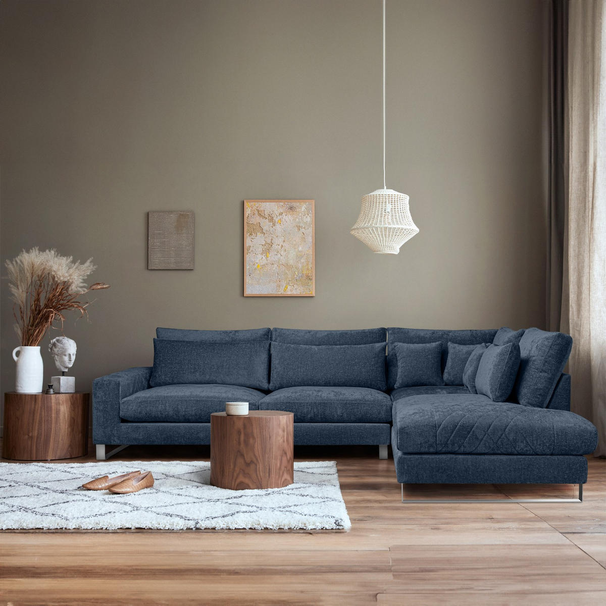 ECKSOFA RECHTS BRENTIS Chenille-Stoff, Dunkelblau - Dunkelblau, Textil (314/224cm) - KONSIMO®
