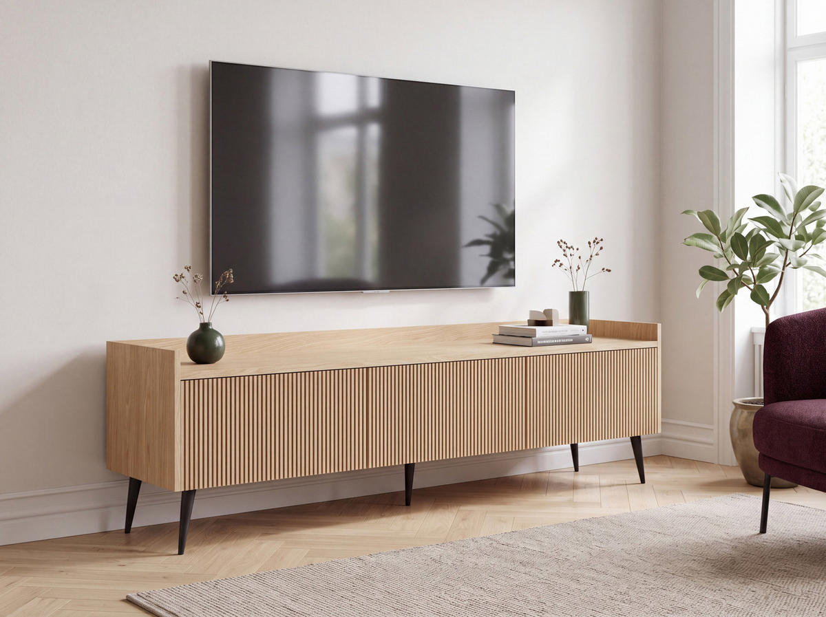 TV-LOWBOARD Arysa in Frühlings-Eiche Hellbraun 180/45/41 cm - Eichefarben/Schwarz, Holzwerkstoff/Metall (180/45/41cm) - WFL GROUP