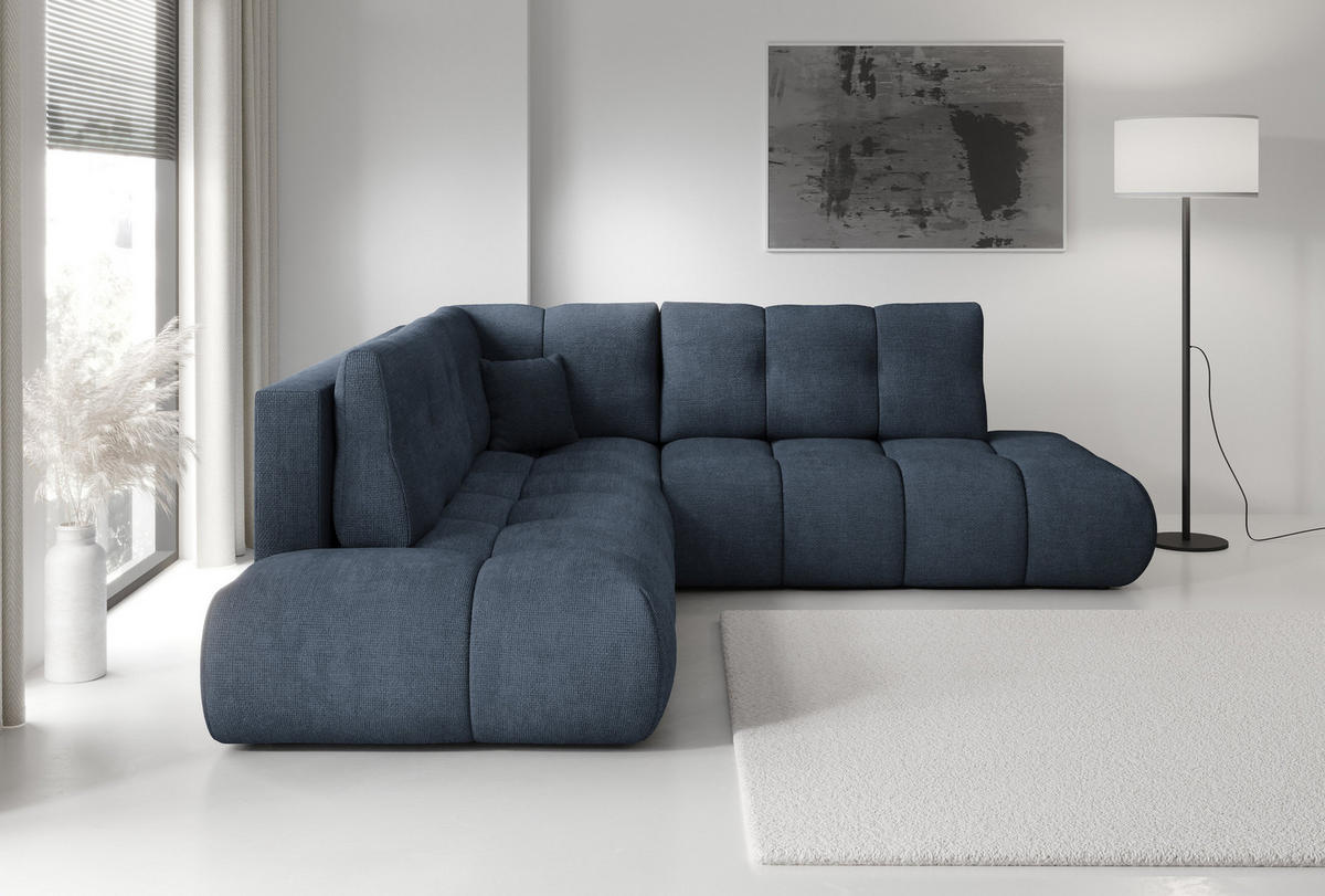 ECKSOFA DUCA II L-S Dunkelblau Chenille mit Schlaffunktion - Dunkelblau, Holz (266.5/266.5cm) - MASSENO