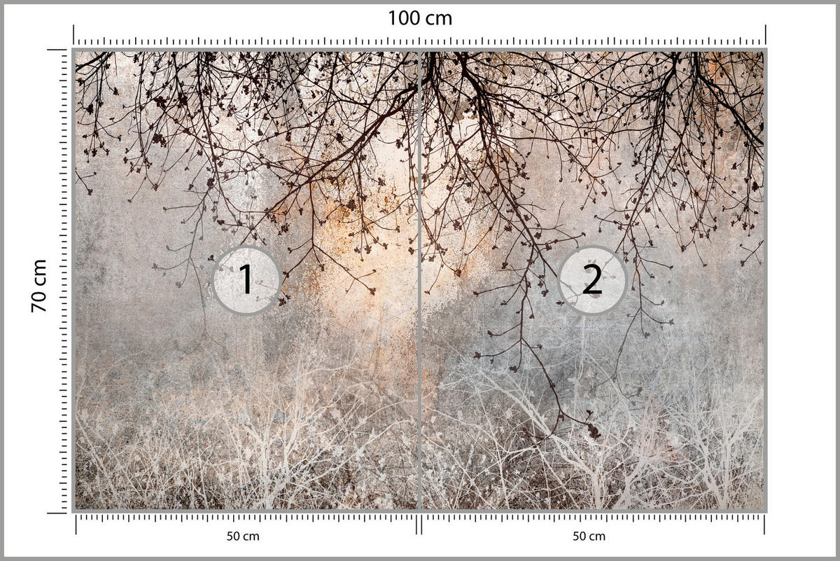 FOTOTAPETA Vetvy Betón Rastliny Abstrakcia 100 x 70 cm - oranžová/hnedá, papier (100/70cm) - Muralo