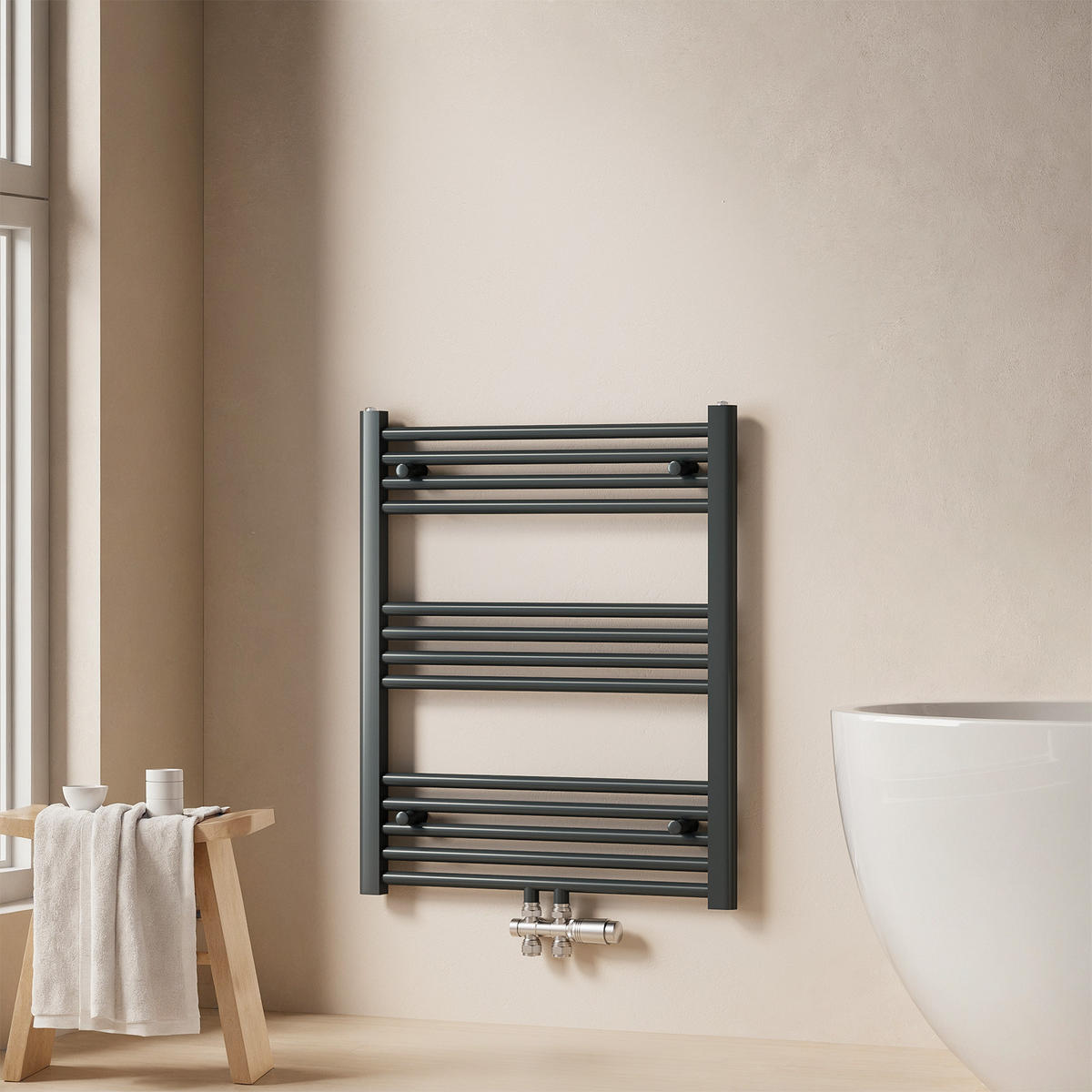 HEIZKÖRPER Handtuchheizkörper wasserführend Anthrazit 75/60/3 cm - Anthrazit, Metall (60/75/3cm) - EMKE