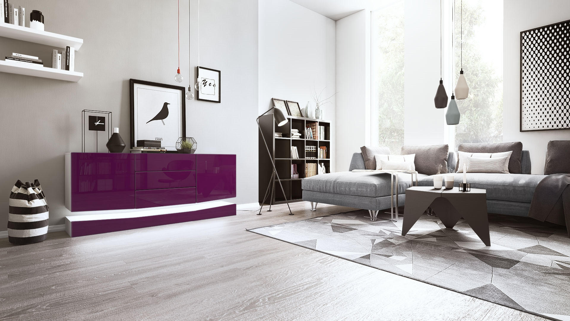 SIDEBOARD City Fronten in Brombeer Hochglanz - Brombeere, Holzwerkstoff (178/82/39cm) - Vladon