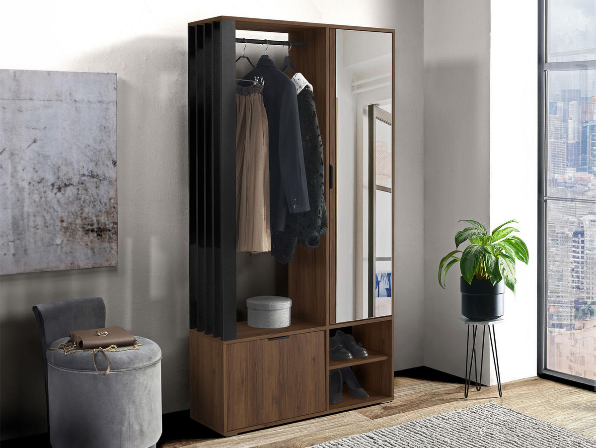 GARDEROBE Milo - Nussbaumfarben/Schwarz, Holzwerkstoff/Kunststoff (100/190/33cm) - MIRJAN24
