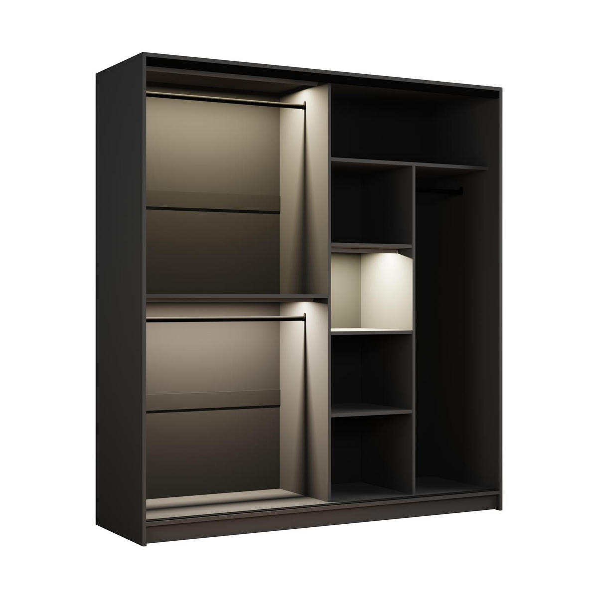 KLEIDERSCHRANK Night Graphit, Zweitüriger Schiebeschrank mit LED-Beleuchtung - Graphitfarben, Holzwerkstoff (203/217/60cm) - Bettso