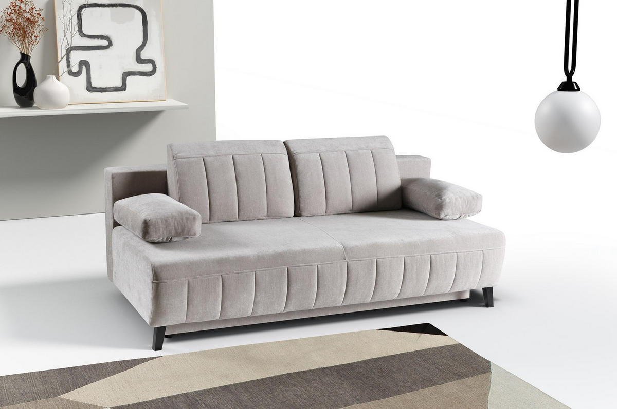 SCHLAFSOFA Aruna, Hellgrau - Hellgrau, Textil/Metall (200/90/98cm) - Bettso