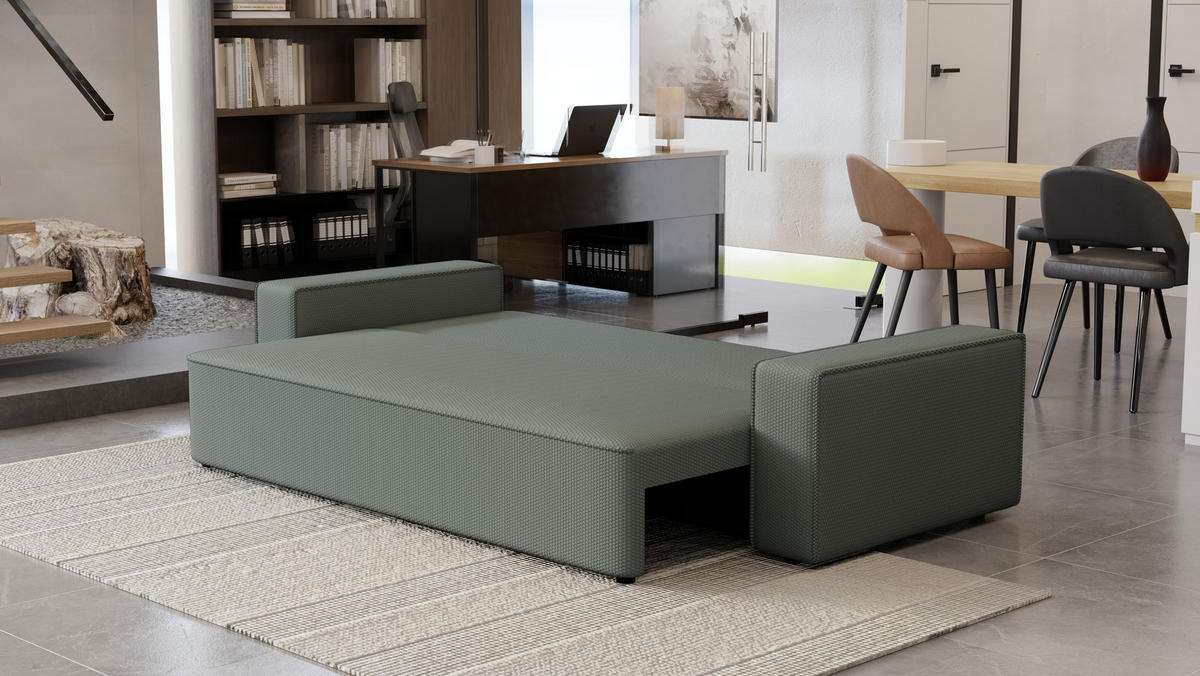 SOFA Vens mit Bettkasten und Schlaffunktion, Cordstoff - Grau, Holzwerkstoff (242/85/95cm)