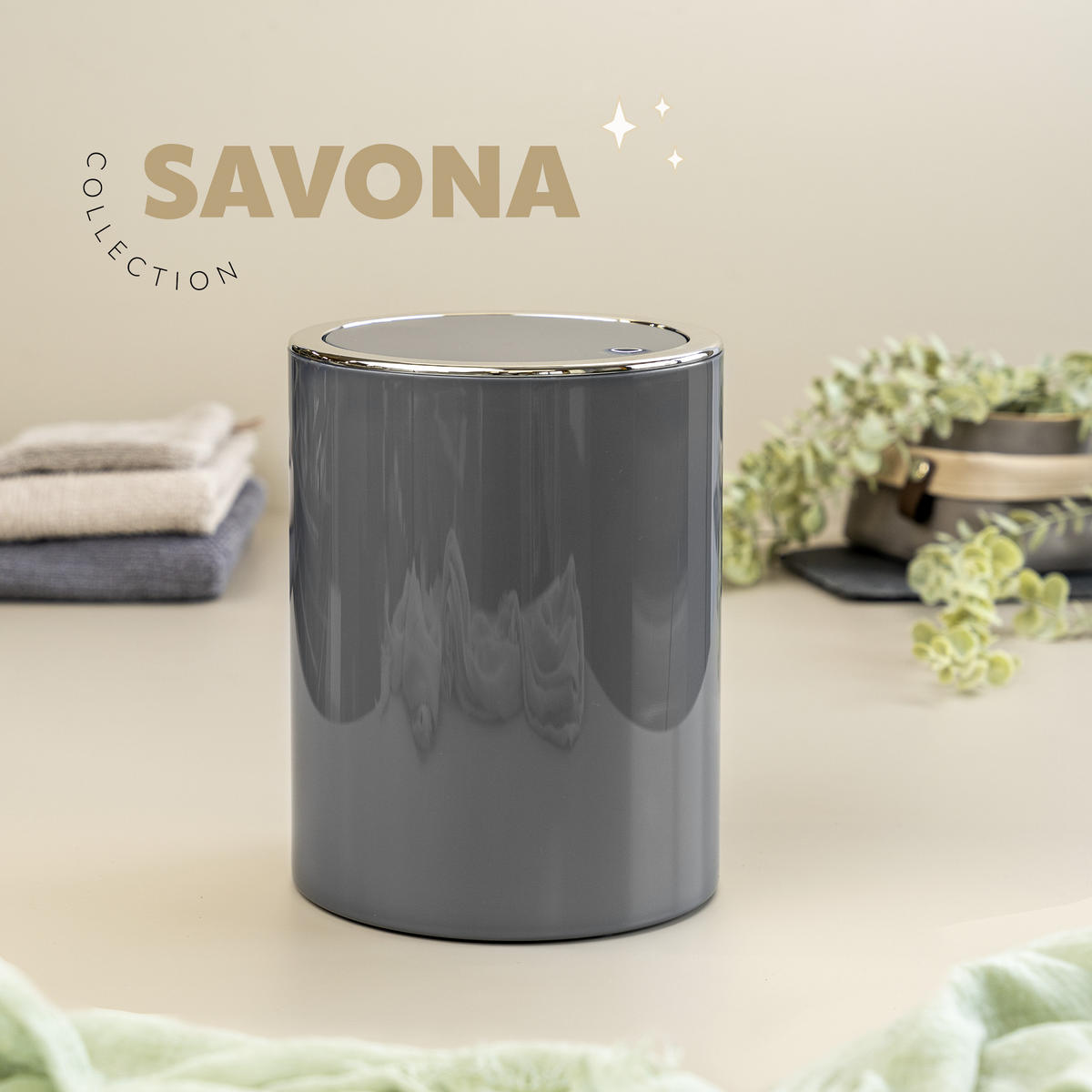 KOSMETIKEIMER SAVONA 5,5 Liter, grau - Grau, Kunststoff (19/24.5/19cm) - bremermann