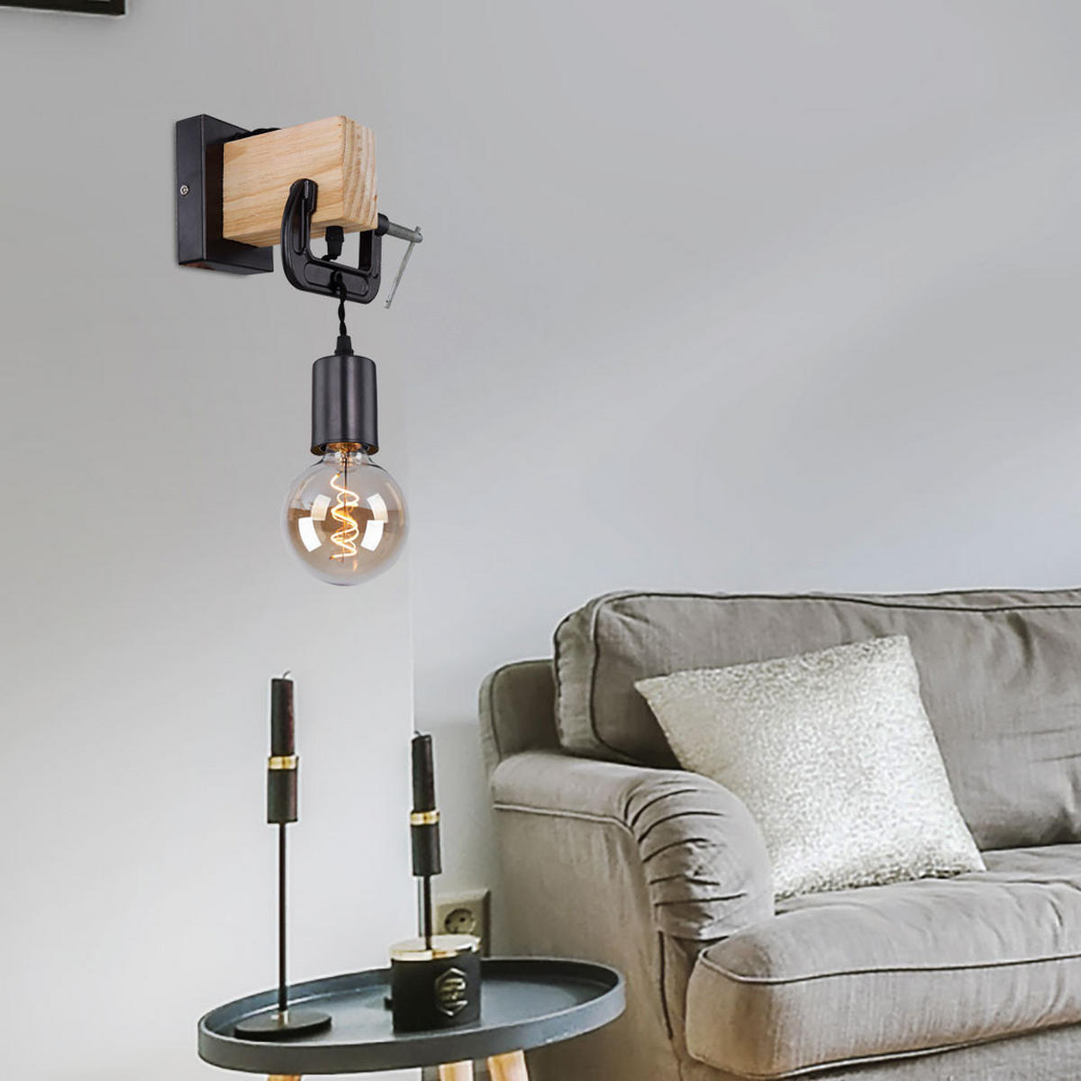 WANDLEUCHTE Metall Holzoptik Schwarz - Schwarz, Holz (14/28/15cm)