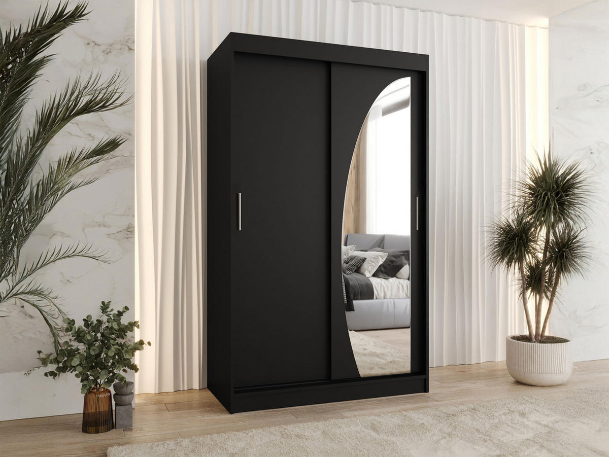 SCHWEBETÜRENSCHRANK Wika 120 cm mit Schubladen - Silberfarben/Schwarz, Holzwerkstoff/Kunststoff (120/200/62cm) - MIRJAN24