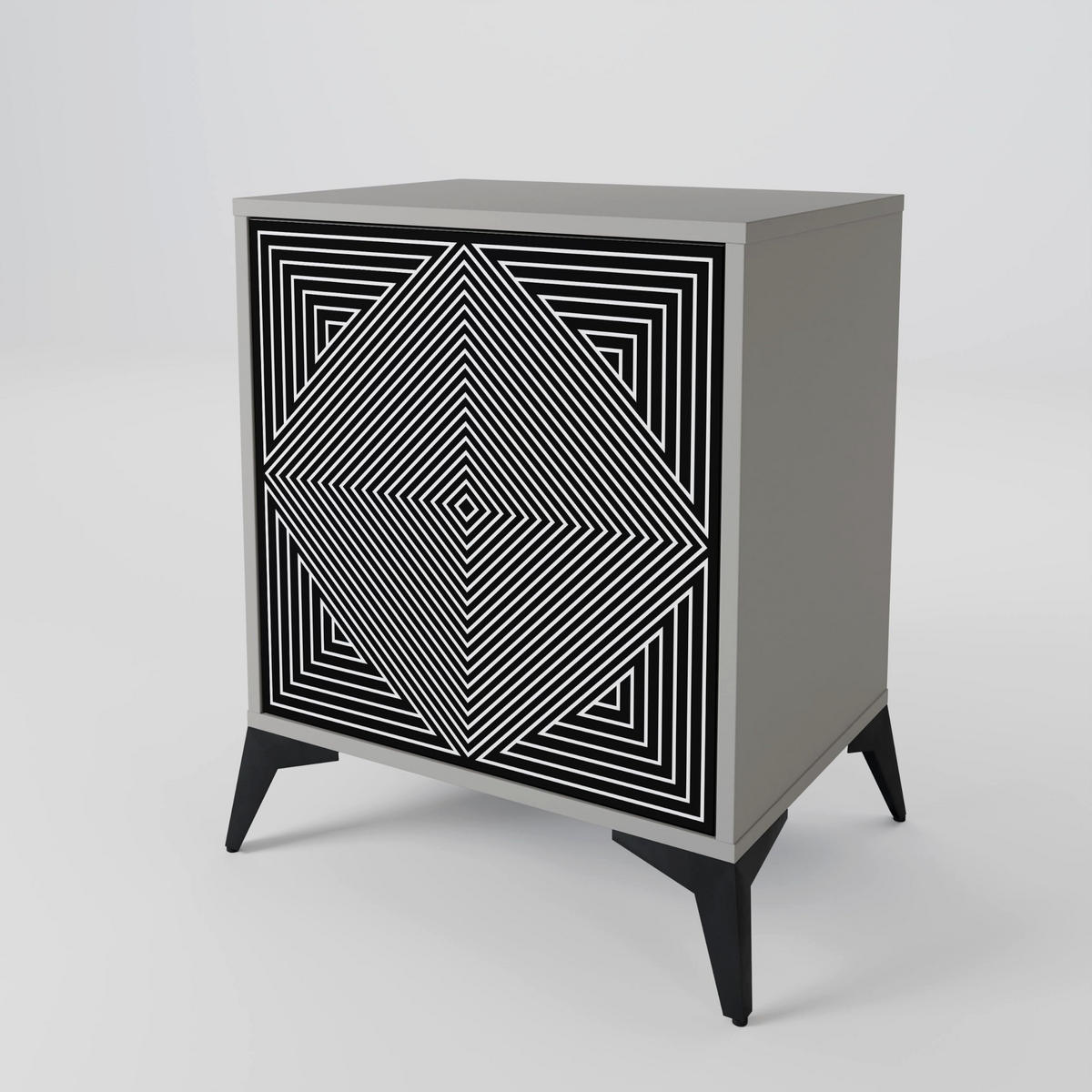 SIDEBOARD POLYGON ILLUSION, Grau, 57,5x42x75,5 cm, Goldfarbene Metallfüße - Goldfarben/Multicolor, Holzwerkstoff/Metall (57.5/75.5/42cm) - SpaceRebels