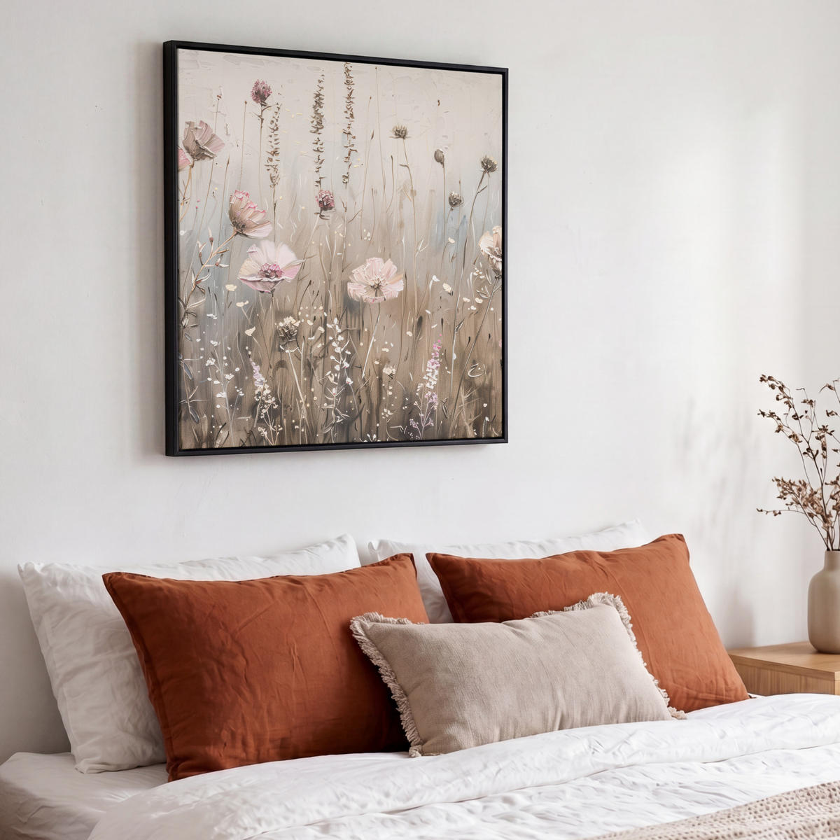 LEINWAND Bilder mit Rahmen - Blumen - Rosa - Modern - Beige - 50x50 - Beige, Textil (50/50cm) - MuchoWow