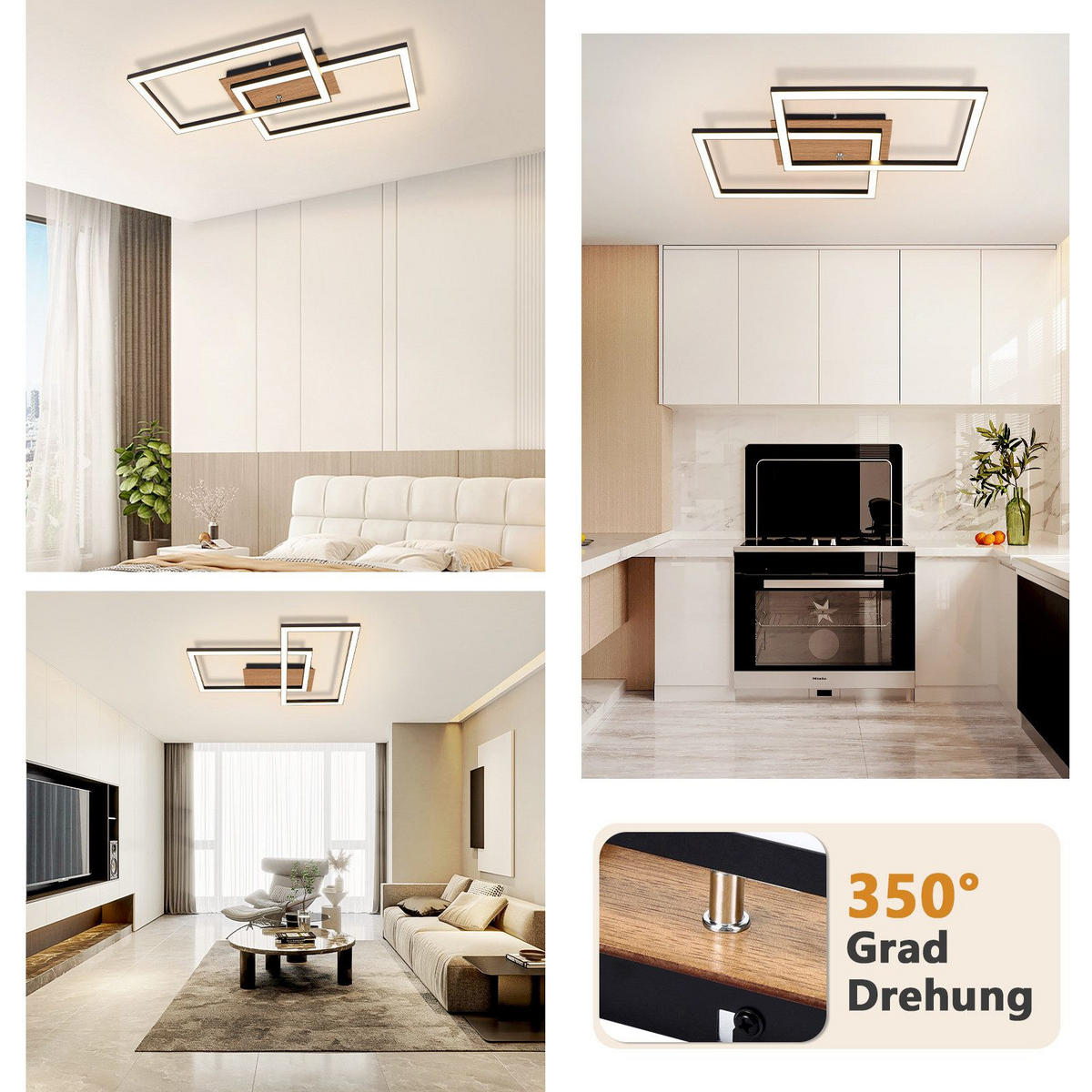 LED-DECKENLEUCHTE Ratingen 50/30/6.1 cm - Schwarz, Metall (50/30/6.1cm) - Nettlife
