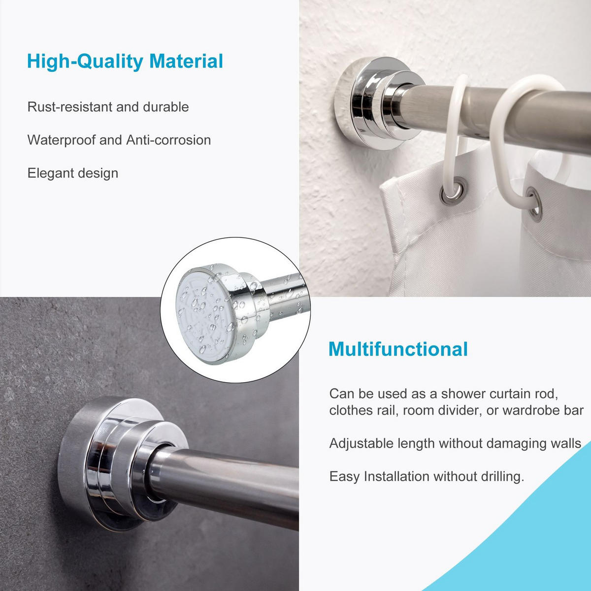 DUSCHVORHANGSTANGE ausziehbar 120 - 220 cm - Silberfarben, Metall (120cm) - Intirilife
