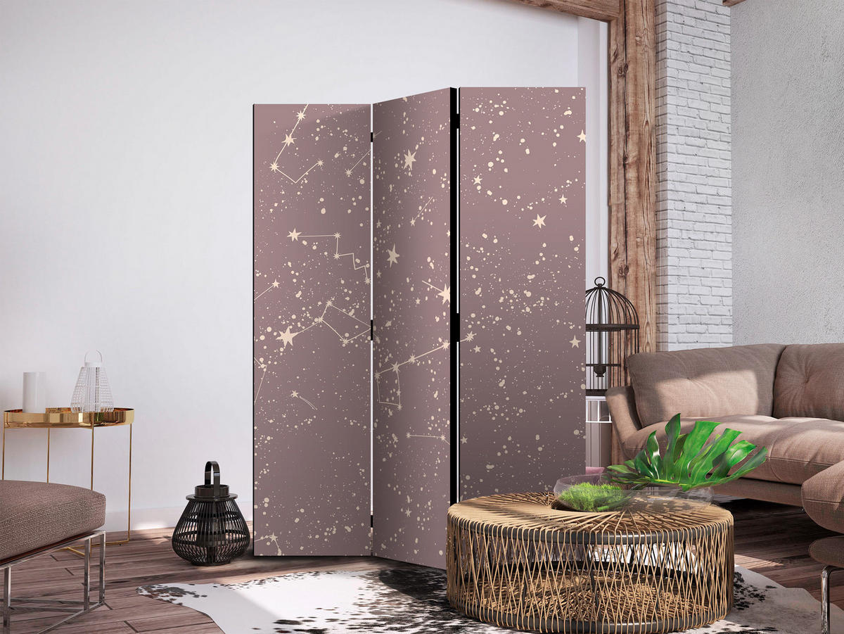 PARAVENT Beidseitig Bedruckter 3-tlg 135x172 cm Sterne im Boho Stil - Lila, Holz/Textil (135/172/3cm) - Muralo