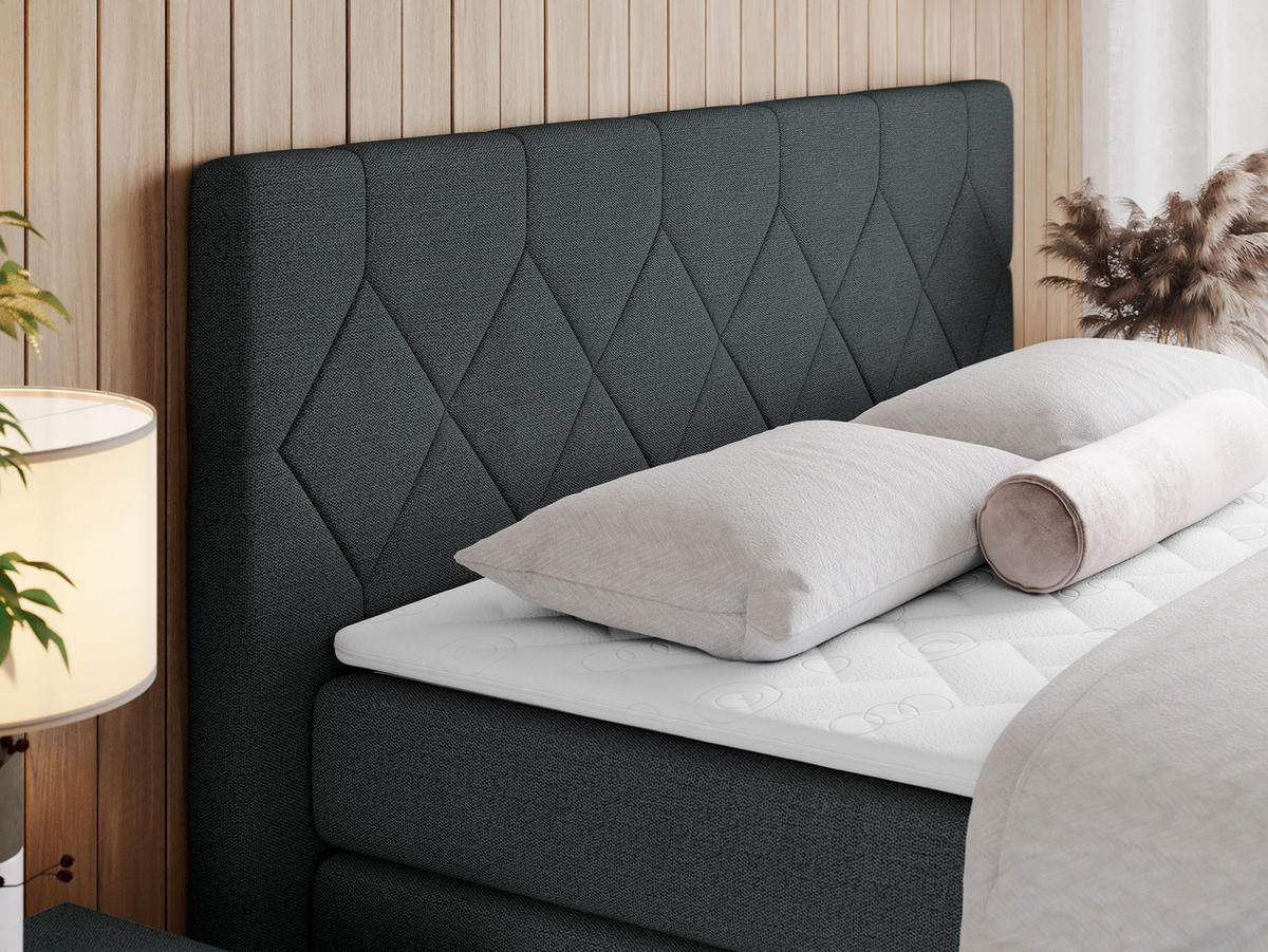 BOXSPRINGBETT KING EIGAR 140/200 Dunkelgrau Struktur - H4 - Dunkelgrau, Holz/Textil (140/200cm) - MKS