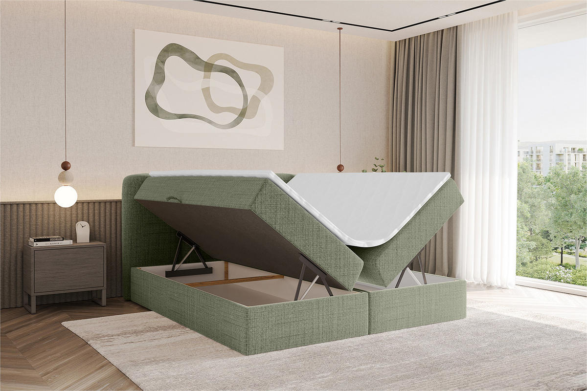 BOXBETT mit Matratze H4 - NINA - 160x200 cm - Grün - Grün, Holzwerkstoff (160/200cm) - ALTDECOR