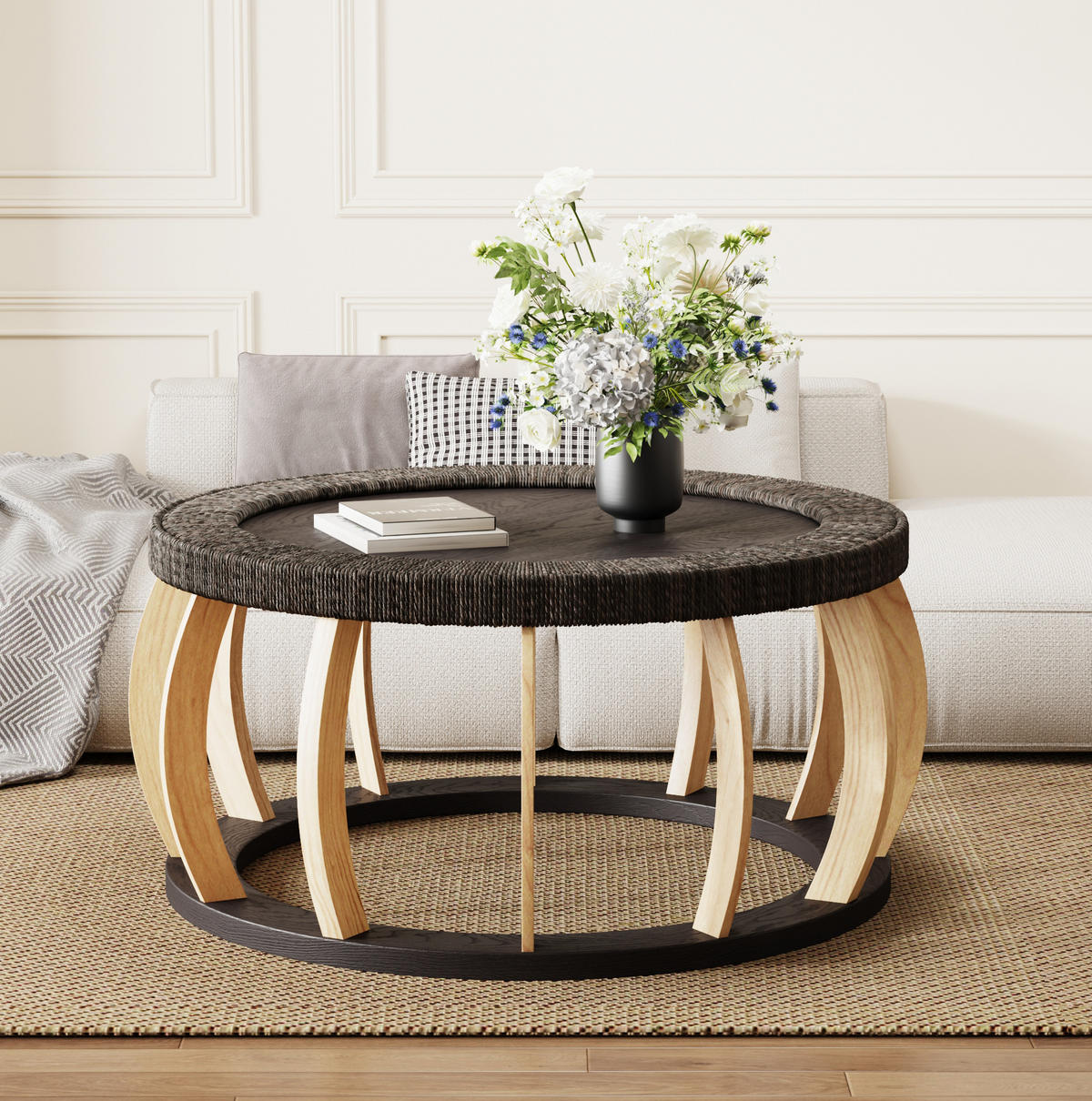 KLUBSKA miza iz masivnega lesa in MDF, 90/90/43 cm črnorjava - črna, leseni material (90/90/43cm) - BEAOK